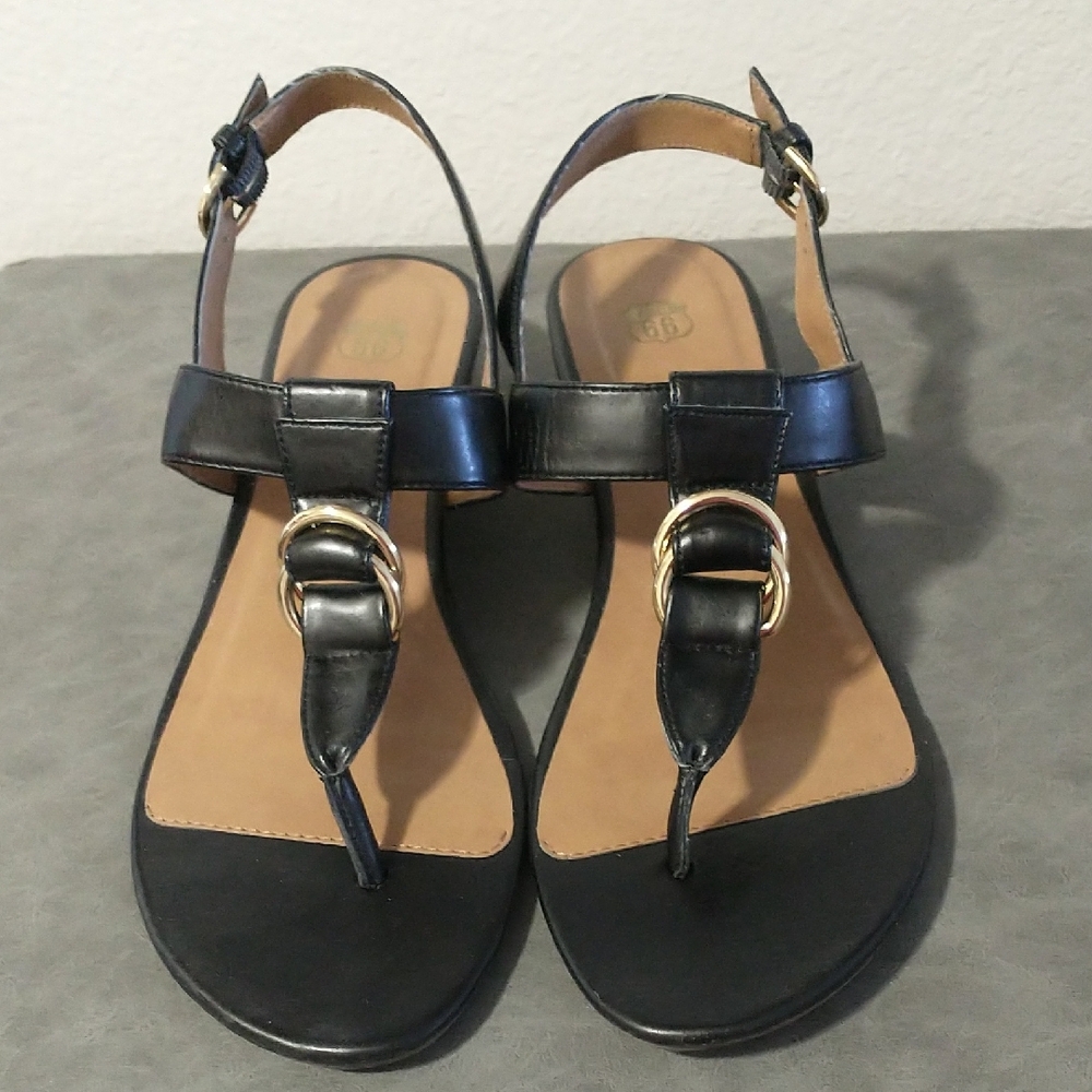 Route 66 Black Leather Women's Sandals